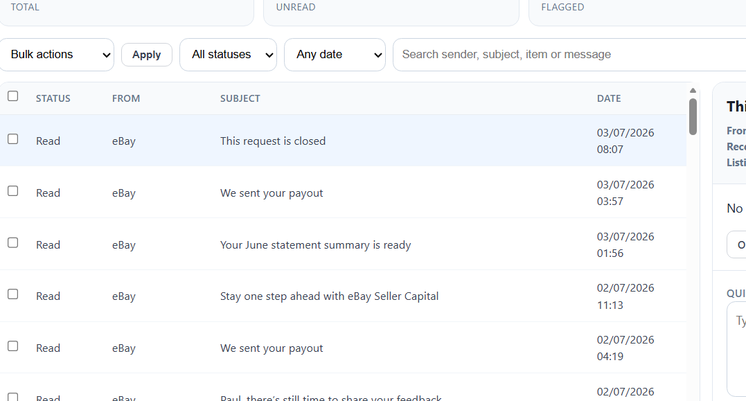 ListMaster eBay message centre